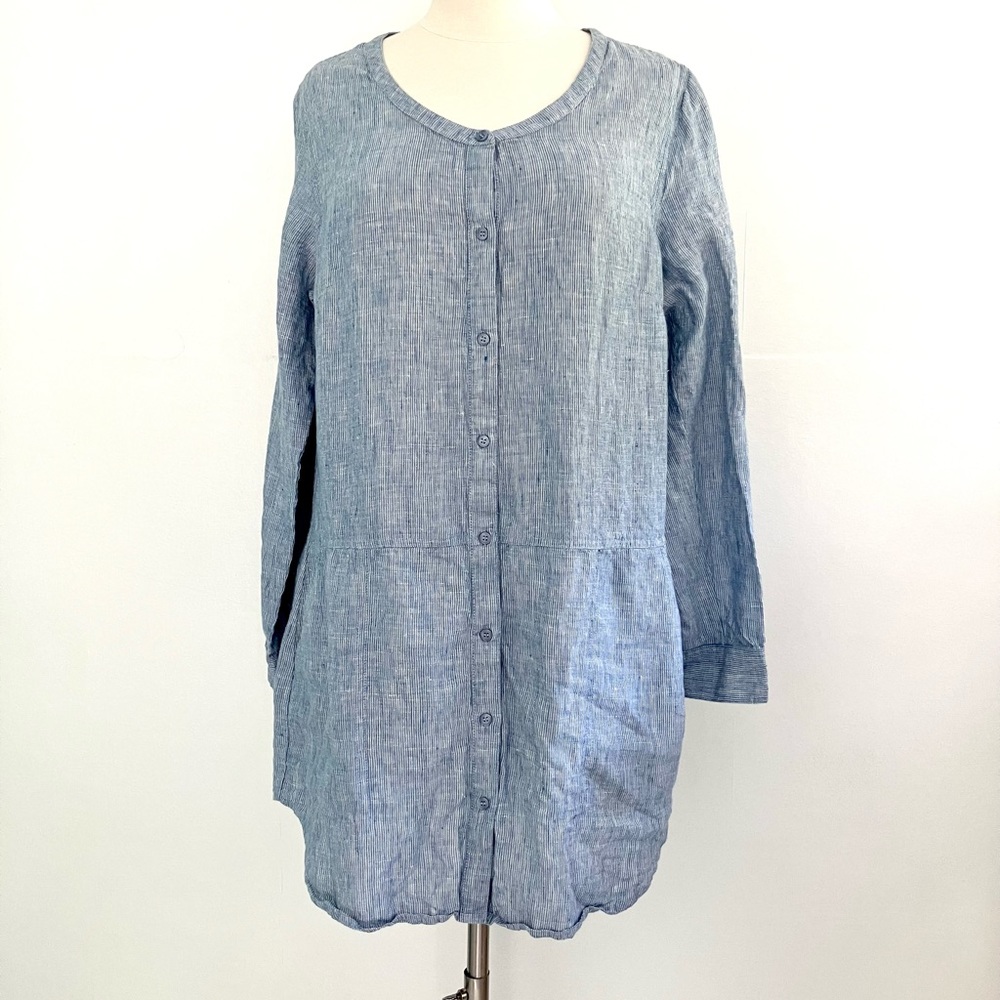 Poetry blue & white striped linen tunic shirt top